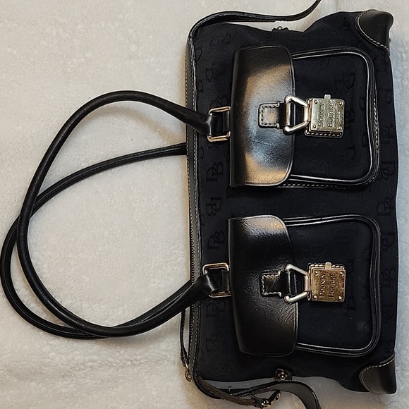 Dooney & Bourke Y2K  Black Legacy Signature Logo Canvas Leather Hobo/ Handbag - Picture 10 of 16